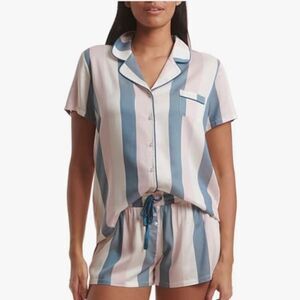 SPLENDID M-L Waterfall Stripe Satin Notch Collar Top & Shorts PJ Set